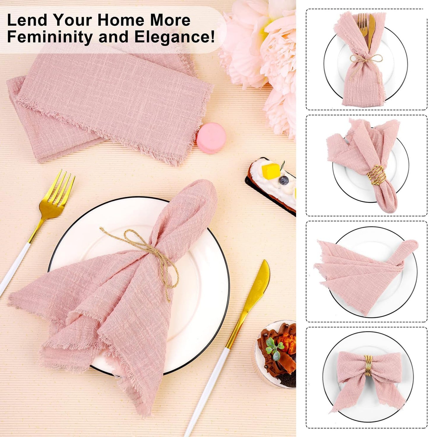 Cloth Napkins Set of 4 Handmade Dinner Napkins with Fringe Decorations for Party Wedding 16 x 16 Inch
