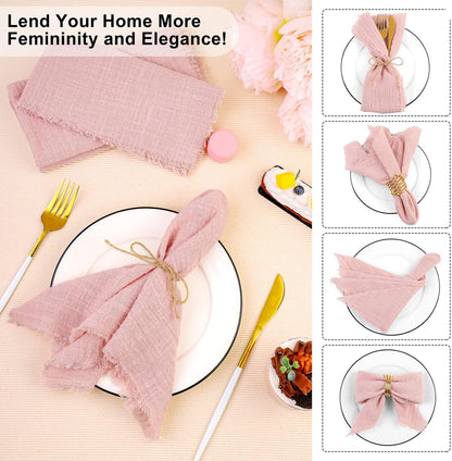 Cloth Napkins Set of 4 Handmade Dinner Napkins with Fringe Decorations for Party Wedding 16 x 16 Inch