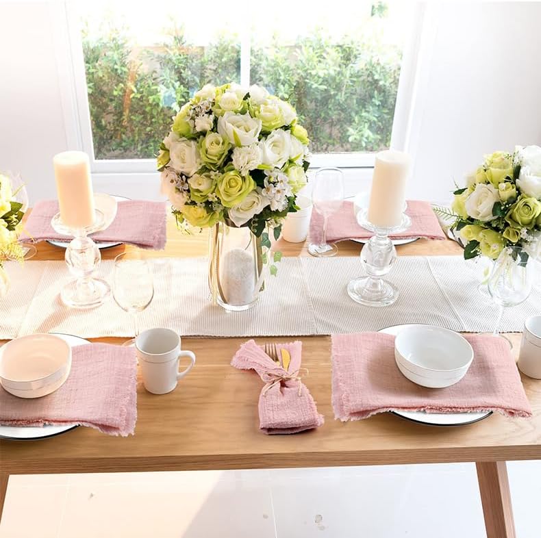 Cloth Napkins Set of 4 Handmade Dinner Napkins with Fringe Decorations for Party Wedding 16 x 16 Inch