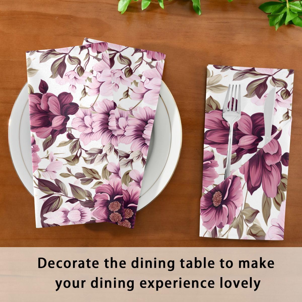 ALAZA Pink Flowers Spring Cloth Napkins Dinner Napkins 1 Piece,Reusable Table Napkins Washable Polyester Fabric for Cocktail Party Holiday Wedding Home Decorative
