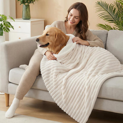 PuTian Waterproof Dog Blanket for Large Dogs Reversible Rabbit Velvet & Sherpa Fleece Cat Blanket for Couch Sofa Bed, 50''X60'' Off White