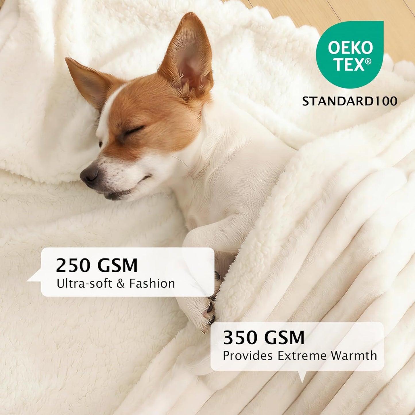 PuTian Waterproof Dog Blanket for Large Dogs Reversible Rabbit Velvet & Sherpa Fleece Cat Blanket for Couch Sofa Bed, 50''X60'' Off White
