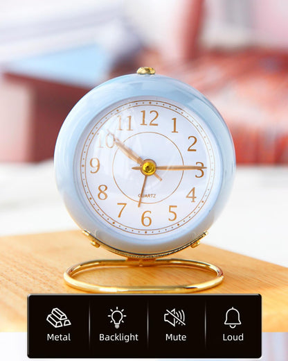 3 Inches Analog Alarm Clocks Retro Backlight Cute Simple Design with Night Light Silent Non-Ticking Battery Operated [Pink]