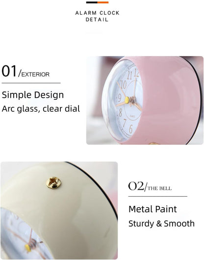 3 Inches Analog Alarm Clocks Retro Backlight Cute Simple Design with Night Light Silent Non-Ticking Battery Operated [Pink]