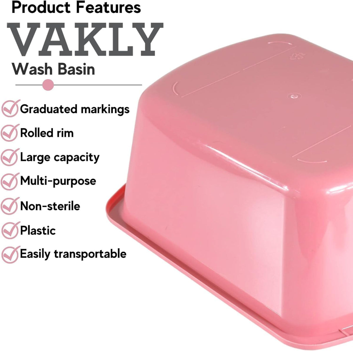 Plastic Wash Basin, 7 Qt, Rectangular, Graduated, 2 Pack