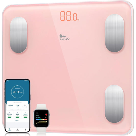 Body Fat Scale Smart BMI Scale Digital Bathroom Wireless Weight Scale, Body Composition Analyzer with Smartphone App sync with Bluetooth, 180KG/400 lbs-Pink