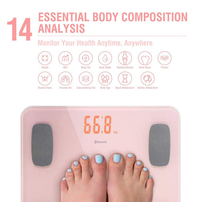 Body Fat Scale Smart BMI Scale Digital Bathroom Wireless Weight Scale, Body Composition Analyzer with Smartphone App sync with Bluetooth, 180KG/400 lbs-Pink
