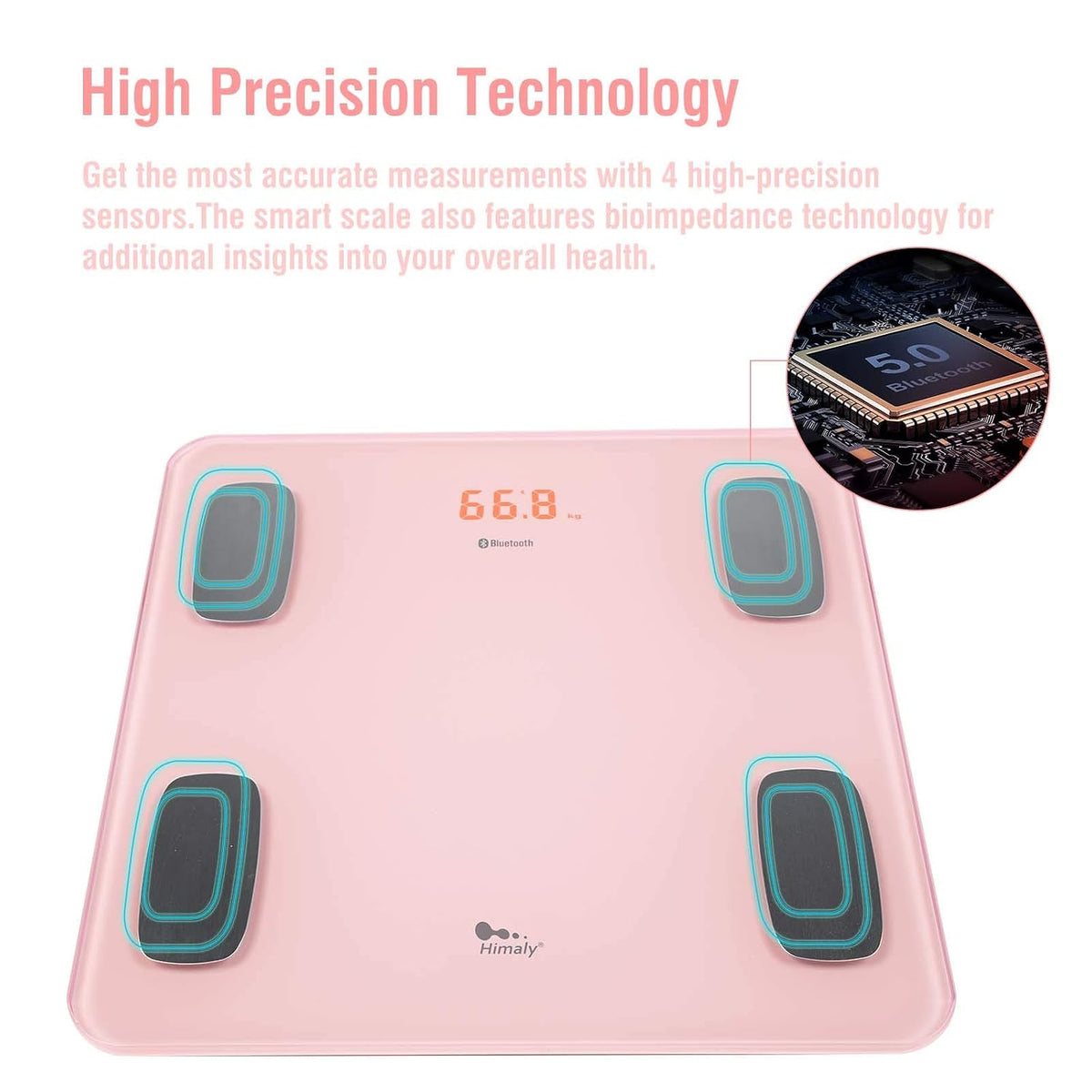 Body Fat Scale Smart BMI Scale Digital Bathroom Wireless Weight Scale, Body Composition Analyzer with Smartphone App sync with Bluetooth, 180KG/400 lbs-Pink