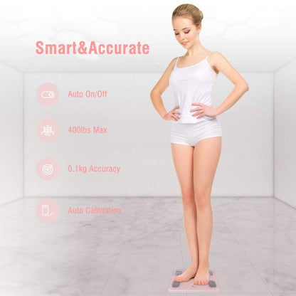 Body Fat Scale Smart BMI Scale Digital Bathroom Wireless Weight Scale, Body Composition Analyzer with Smartphone App sync with Bluetooth, 180KG/400 lbs-Pink