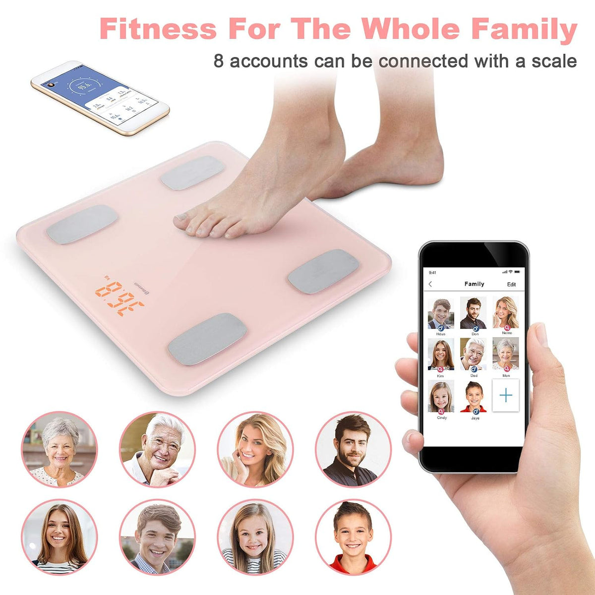Body Fat Scale Smart BMI Scale Digital Bathroom Wireless Weight Scale, Body Composition Analyzer with Smartphone App sync with Bluetooth, 180KG/400 lbs-Pink