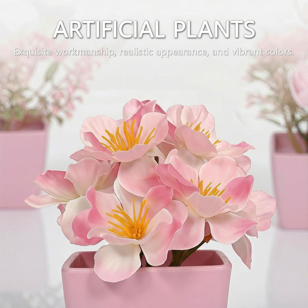 5 Pack Small Fake Plants Pink Artificial Plants Indoor Mini Potted Plant Flowers Set Faux Greenery Pot for Home Bathroom Decor Office Desk Room Shelf Kitchen Living Table Decoration (22736ZH5)