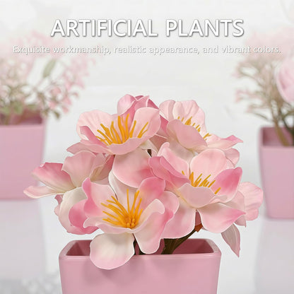 5 Pack Small Fake Plants Pink Artificial Plants Indoor Mini Potted Plant Flowers Set Faux Greenery Pot for Home Bathroom Decor Office Desk Room Shelf Kitchen Living Table Decoration (22736ZH5)