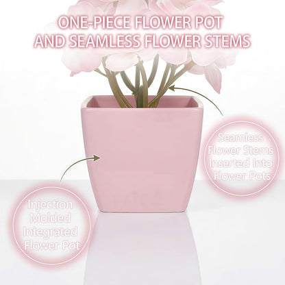 5 Pack Small Fake Plants Pink Artificial Plants Indoor Mini Potted Plant Flowers Set Faux Greenery Pot for Home Bathroom Decor Office Desk Room Shelf Kitchen Living Table Decoration (22736ZH5)