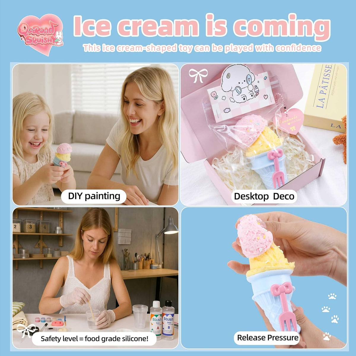 Handmade taba ice Cream Squishy - Ultra-Soft Food-Grade Silicone Squeeze Kids Toys& Adults, Perfect Fidget Toys for Stress Relief, Sensory Play, and Kids Party Favors
