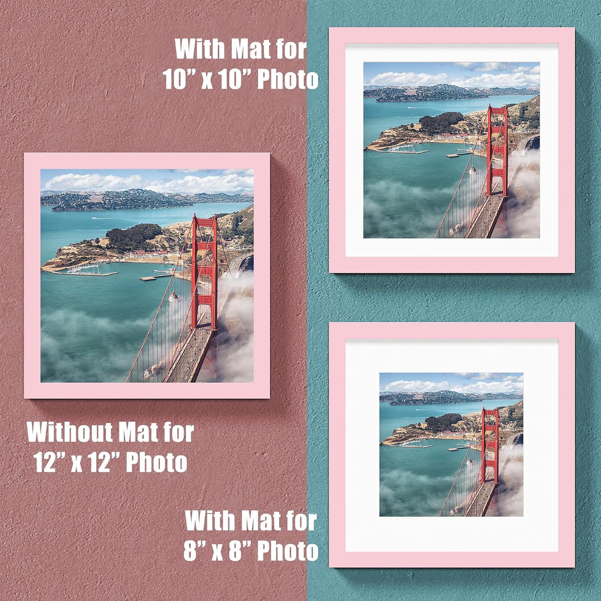 12x12 Wood Picture Frames for Wall Hanging or Tabletop,Diamond Painting Frame Baby Scan Picture Frames with 2 Mats Display 8x8 or 10x10 for Family Walls Decoration,Anniversary,Wedding,Christmas(Pink)