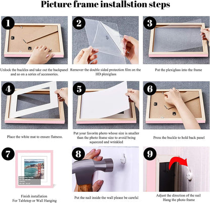 12x12 Wood Picture Frames for Wall Hanging or Tabletop,Diamond Painting Frame Baby Scan Picture Frames with 2 Mats Display 8x8 or 10x10 for Family Walls Decoration,Anniversary,Wedding,Christmas(Pink)