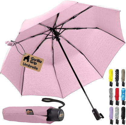 Compact Travel Size Umbrella for Rain, Sleek Design, Pink