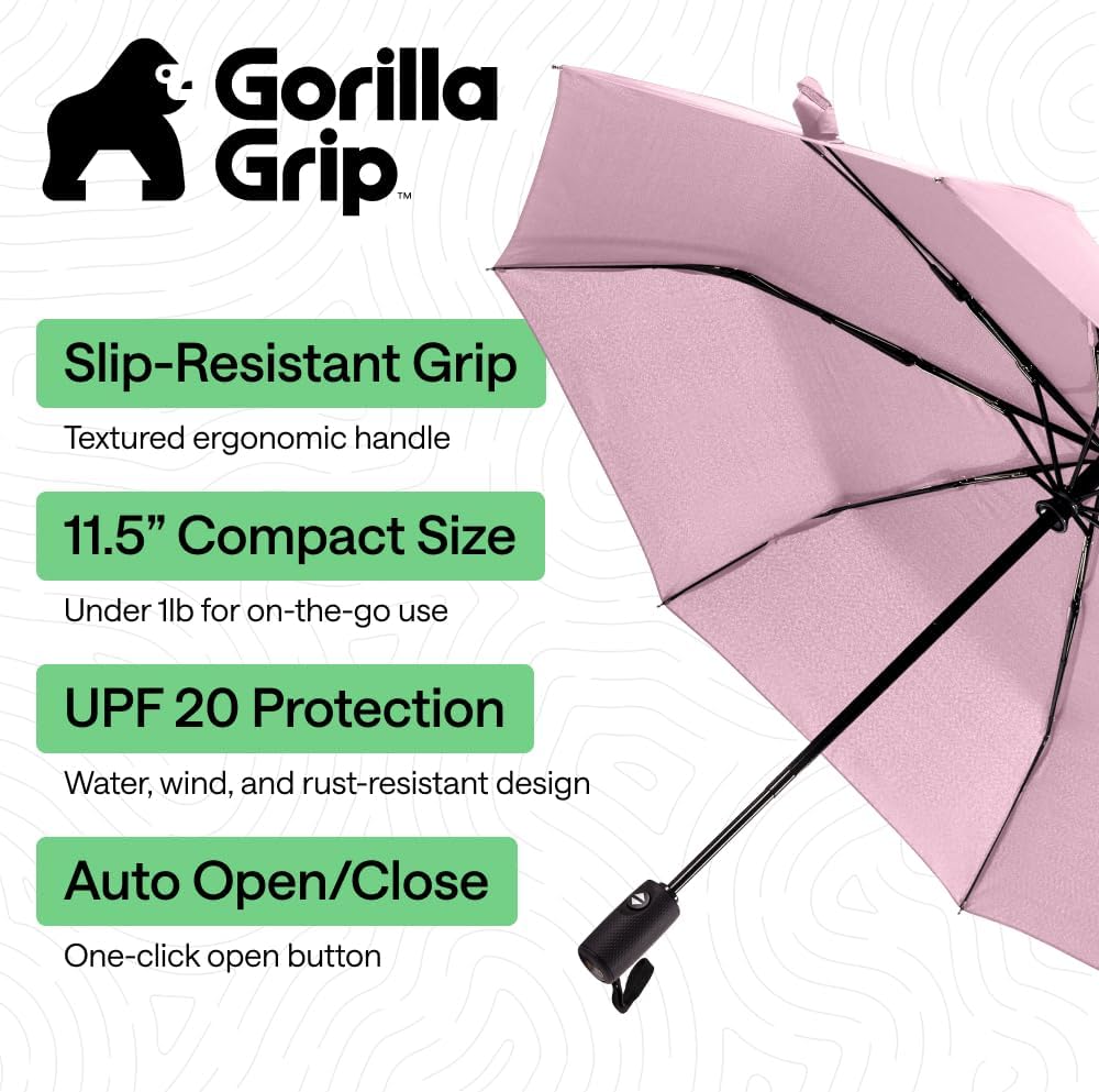 Compact Travel Size Umbrella for Rain, Sleek Design, Pink