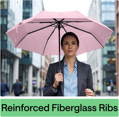 Compact Travel Size Umbrella for Rain, Sleek Design, Pink