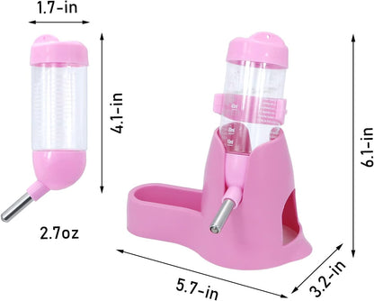3 in 1 Hamster Water Bottle Small Pet Automatic Water Dispenser with Food Container Base Hideout for Dwarf Hamster Mice Gerbils, 2 Pack (Pink, 80ML)