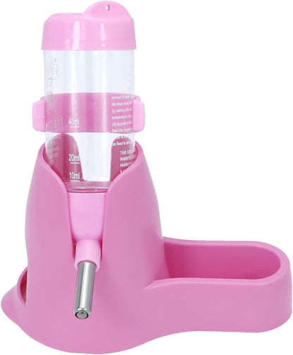 3 in 1 Hamster Water Bottle Small Pet Automatic Water Dispenser with Food Container Base Hideout for Dwarf Hamster Mice Gerbils, 2 Pack (Pink, 80ML)