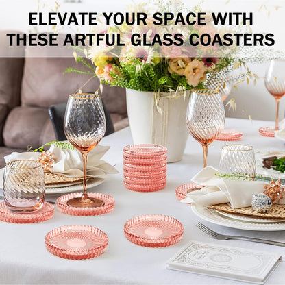 Modern Clear Glass Coasters Set of 6, Cute Coasters Table Mats for Drinks