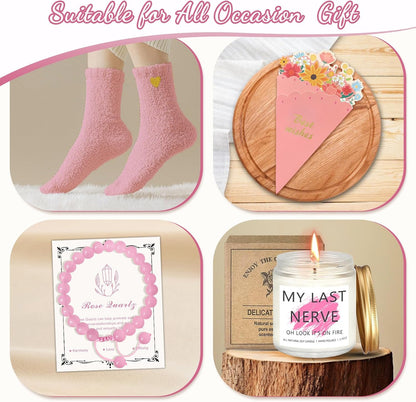 Birthday Gifts for Women Teen Girls, Unique Happy Graduation Gift Baskets for Her, Thank You Teacher Self Care Get Well Present Set, 14pcs Cute Rose Box Girlfriend Wife Sister Coworker(Pink)
