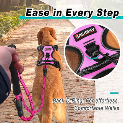 No Pull Pet Harness Dog Harness Adjustable Outdoor Pet Vest 3M Reflective Oxford Material Vest for PINK Dogs Easy Control for Small Medium Large Dogs (L)