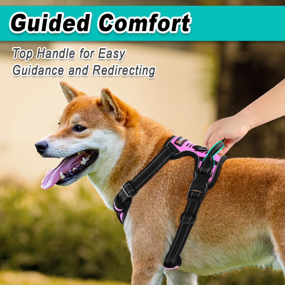No Pull Pet Harness Dog Harness Adjustable Outdoor Pet Vest 3M Reflective Oxford Material Vest for PINK Dogs Easy Control for Small Medium Large Dogs (L)