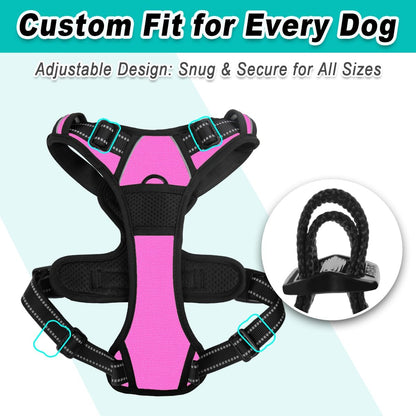 No Pull Pet Harness Dog Harness Adjustable Outdoor Pet Vest 3M Reflective Oxford Material Vest for PINK Dogs Easy Control for Small Medium Large Dogs (L)