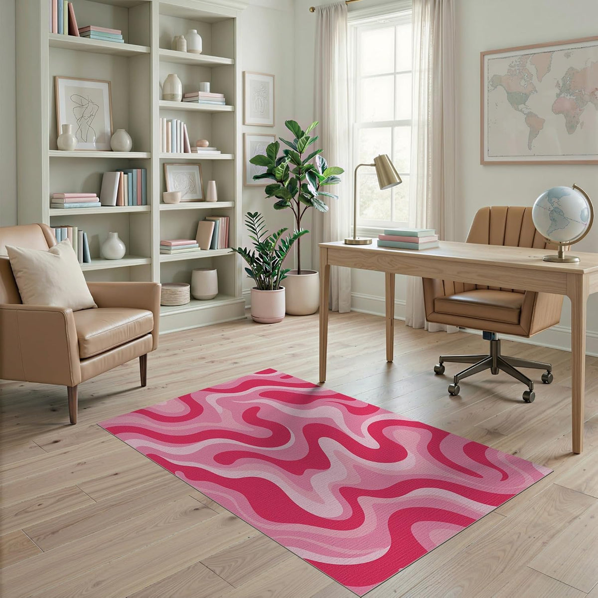 4'x6' Coral Fluid Wave Design Effect Washable Area Rug