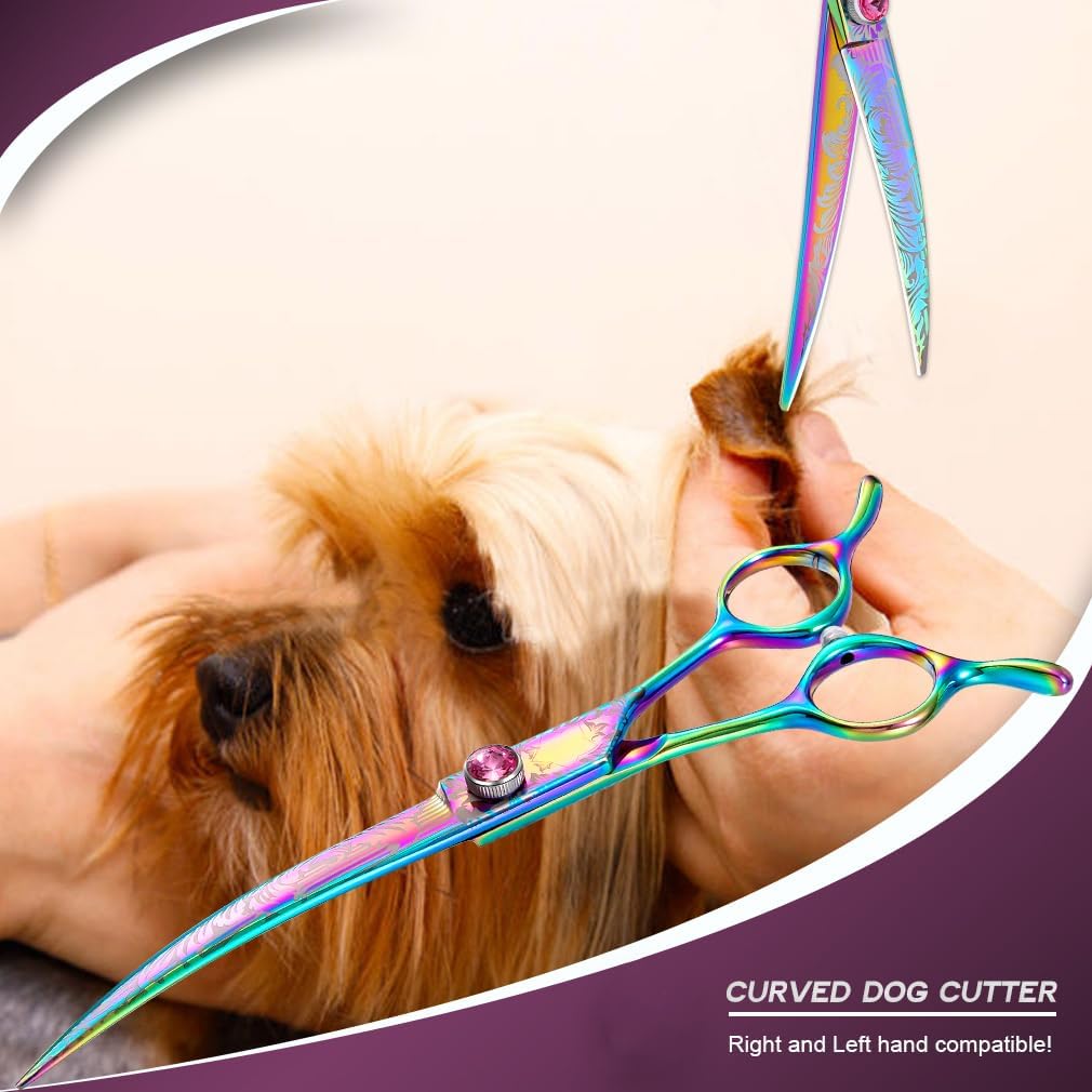 Dragon Creek 7"" Downward Curved Dog Grooming Scissors for Grooming Face and Paws Safety Shears Trimming Cutting Shears for Dog Cat Pet Grooming Rainbow