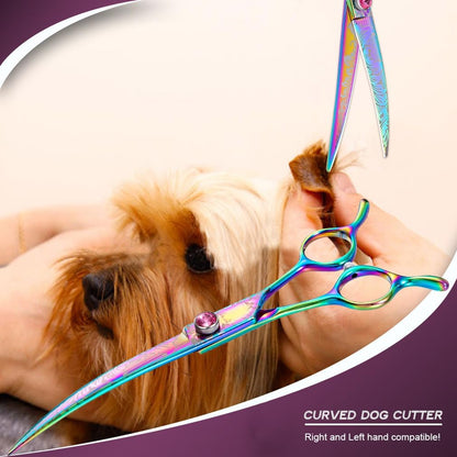 Dragon Creek 7"" Downward Curved Dog Grooming Scissors for Grooming Face and Paws Safety Shears Trimming Cutting Shears for Dog Cat Pet Grooming Rainbow