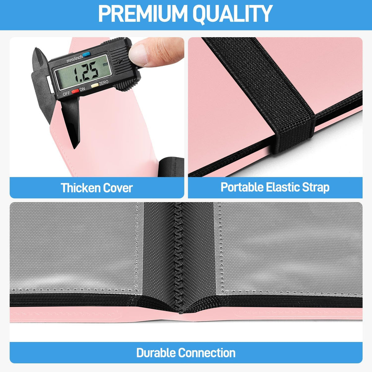 Card Binder, Upgraded 4 Pockets Trading Card Binder for Cards, Mini Collection Card Album, 160 Pockets Mini Card Book Holder - Pink