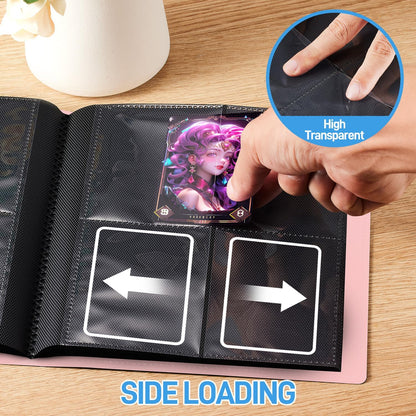 Card Binder, Upgraded 4 Pockets Trading Card Binder for Cards, Mini Collection Card Album, 160 Pockets Mini Card Book Holder - Pink