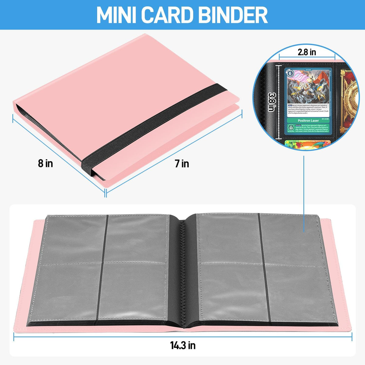 Card Binder, Upgraded 4 Pockets Trading Card Binder for Cards, Mini Collection Card Album, 160 Pockets Mini Card Book Holder - Pink