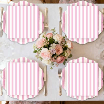 50PCS Pink Striped Paper Plates and Napkins Party Supplies, Pinkand White Scalloped Party Plates and Napkins Tableware Set for Birthday Bridal & Baby Shower Wedding Party Decoration (Pink)