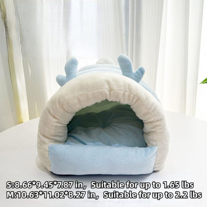 Warm Bunny Bed for Rabbits Outdoor Cage Hideout Hut Tent Cave Tunnel Cute House Cotton Washable Winter (Pink,Small)