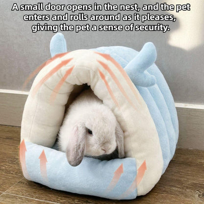 Warm Bunny Bed for Rabbits Outdoor Cage Hideout Hut Tent Cave Tunnel Cute House Cotton Washable Winter (Pink,Small)