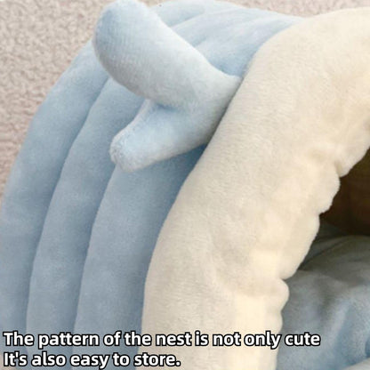 Warm Bunny Bed for Rabbits Outdoor Cage Hideout Hut Tent Cave Tunnel Cute House Cotton Washable Winter (Pink,Small)