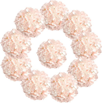 Hydrangea Artificial Flowers, 10Pcs Blush Pink Hydrangea Head with Stem