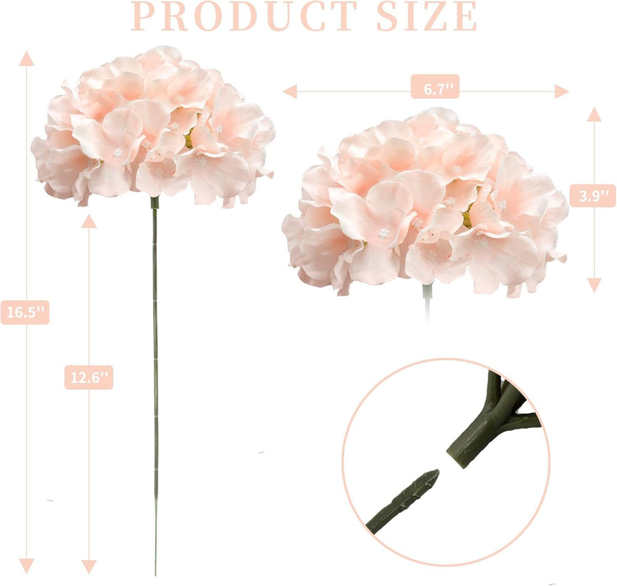 Hydrangea Artificial Flowers, 10Pcs Blush Pink Hydrangea Head with Stem