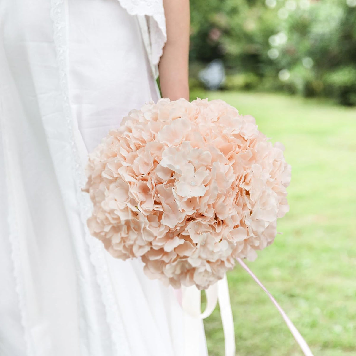 Hydrangea Artificial Flowers, 10Pcs Blush Pink Hydrangea Head with Stem