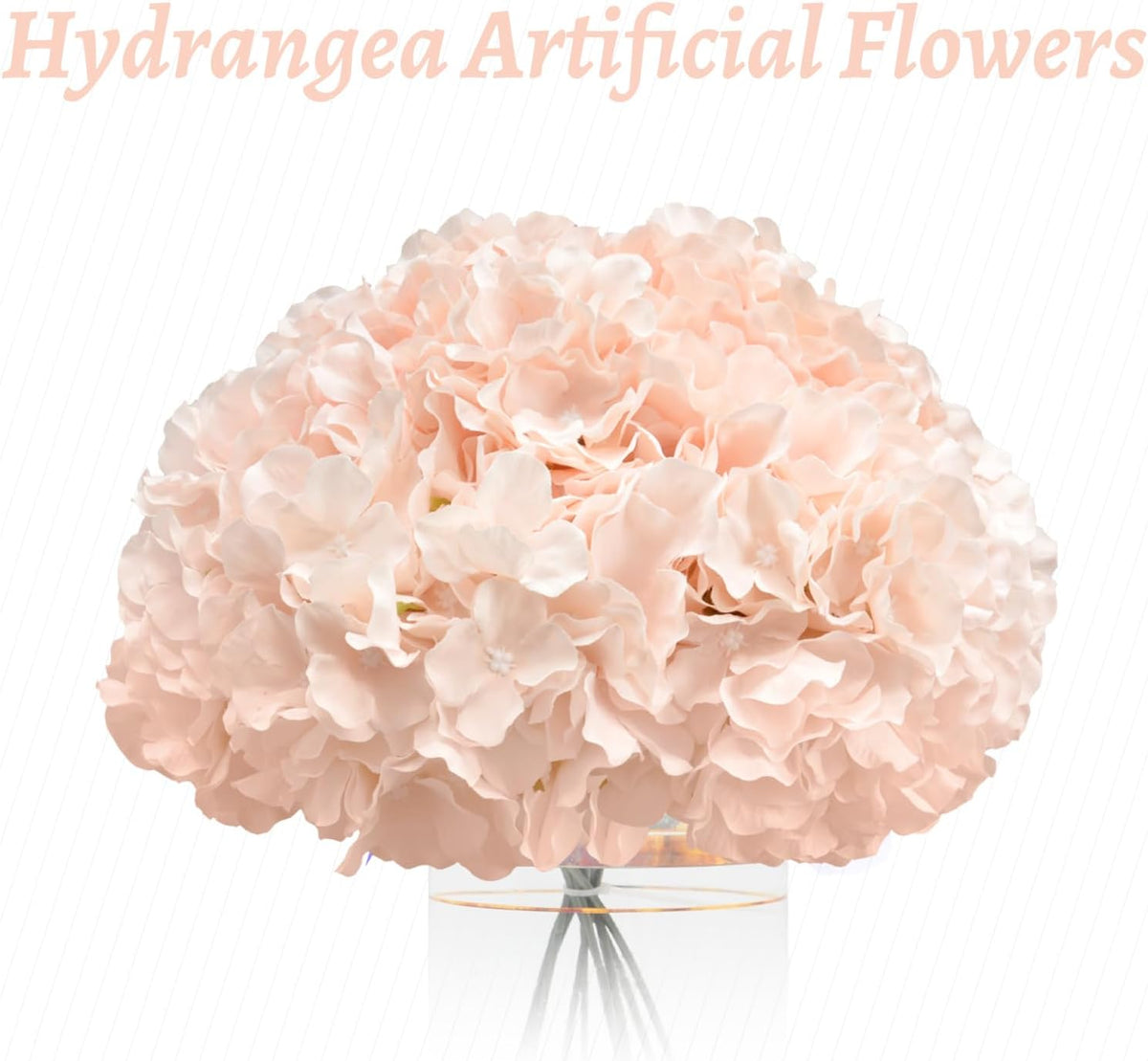 Hydrangea Artificial Flowers, 10Pcs Blush Pink Hydrangea Head with Stem