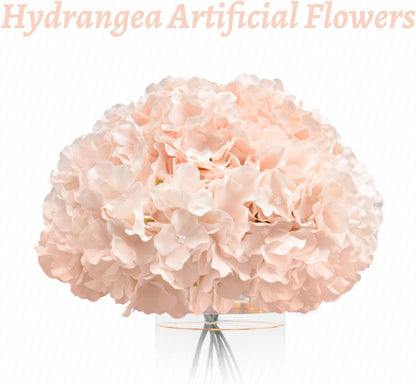 Hydrangea Artificial Flowers, 10Pcs Blush Pink Hydrangea Head with Stem
