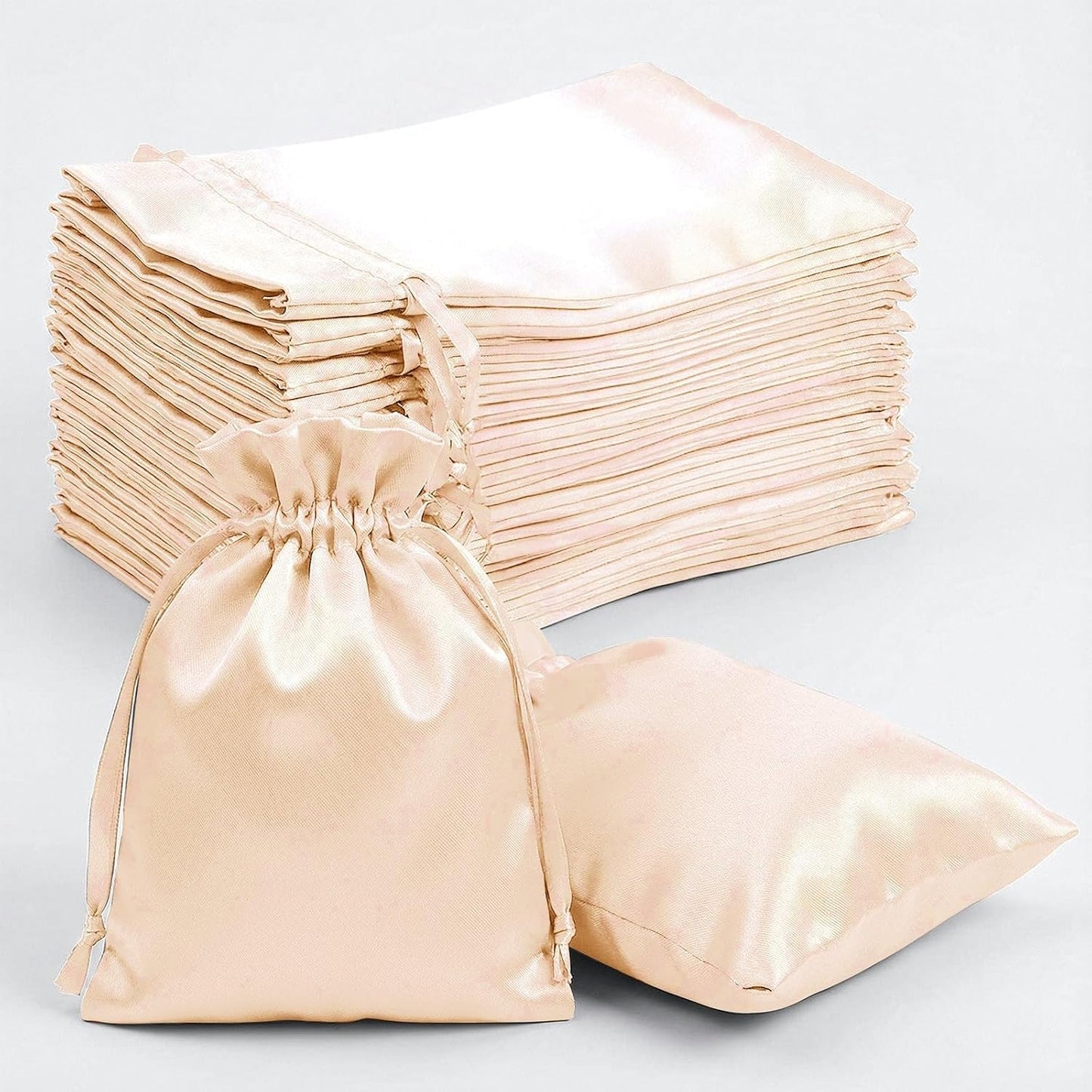 Efavormart 60 Pack Peach Satin Drawstring Wedding Party Favor Gift Bags 5"x7"