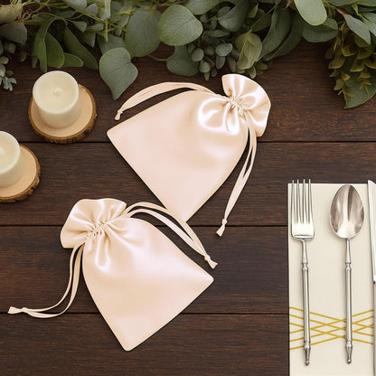 Efavormart 60 Pack Peach Satin Drawstring Wedding Party Favor Gift Bags 5"x7"