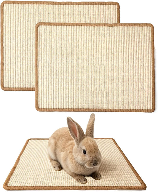 2PCS Rabbit Scratching Mats, Natural Sisal Bunny Scratch Pad Rabbit Mats for Cages, Claws and Teeth Care, Rabbit Chew Toys Bunny Accessories for Bedding Biting Sleeping Nesting (16x12in)