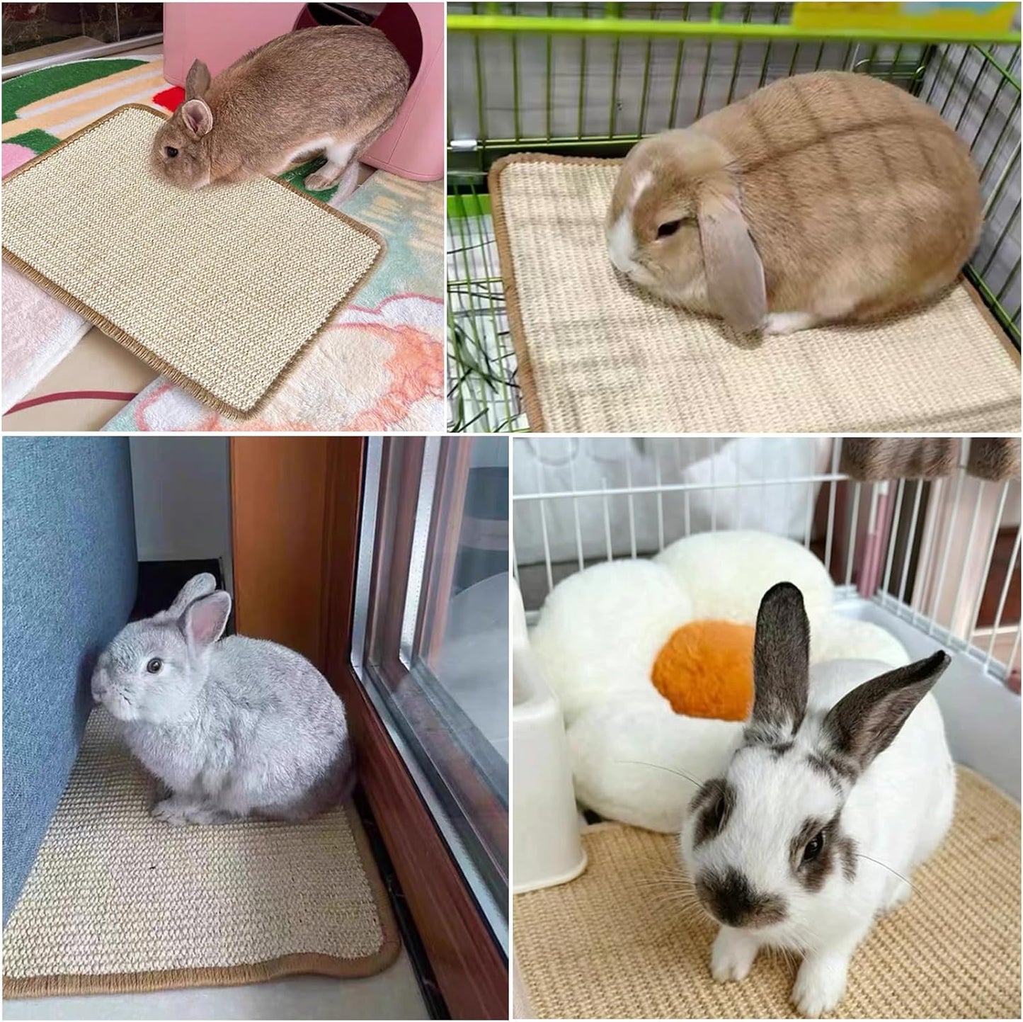 2PCS Rabbit Scratching Mats, Natural Sisal Bunny Scratch Pad Rabbit Mats for Cages, Claws and Teeth Care, Rabbit Chew Toys Bunny Accessories for Bedding Biting Sleeping Nesting (16x12in)
