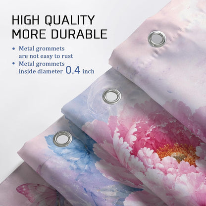 Peony Shower Curtain, Floral Elegant Butterfly Leaf Spring Peach Waterproof Fabric Toile Cloth Shower Curtains for Home Bathroom Toile Hotel Decor 72x78 Inch